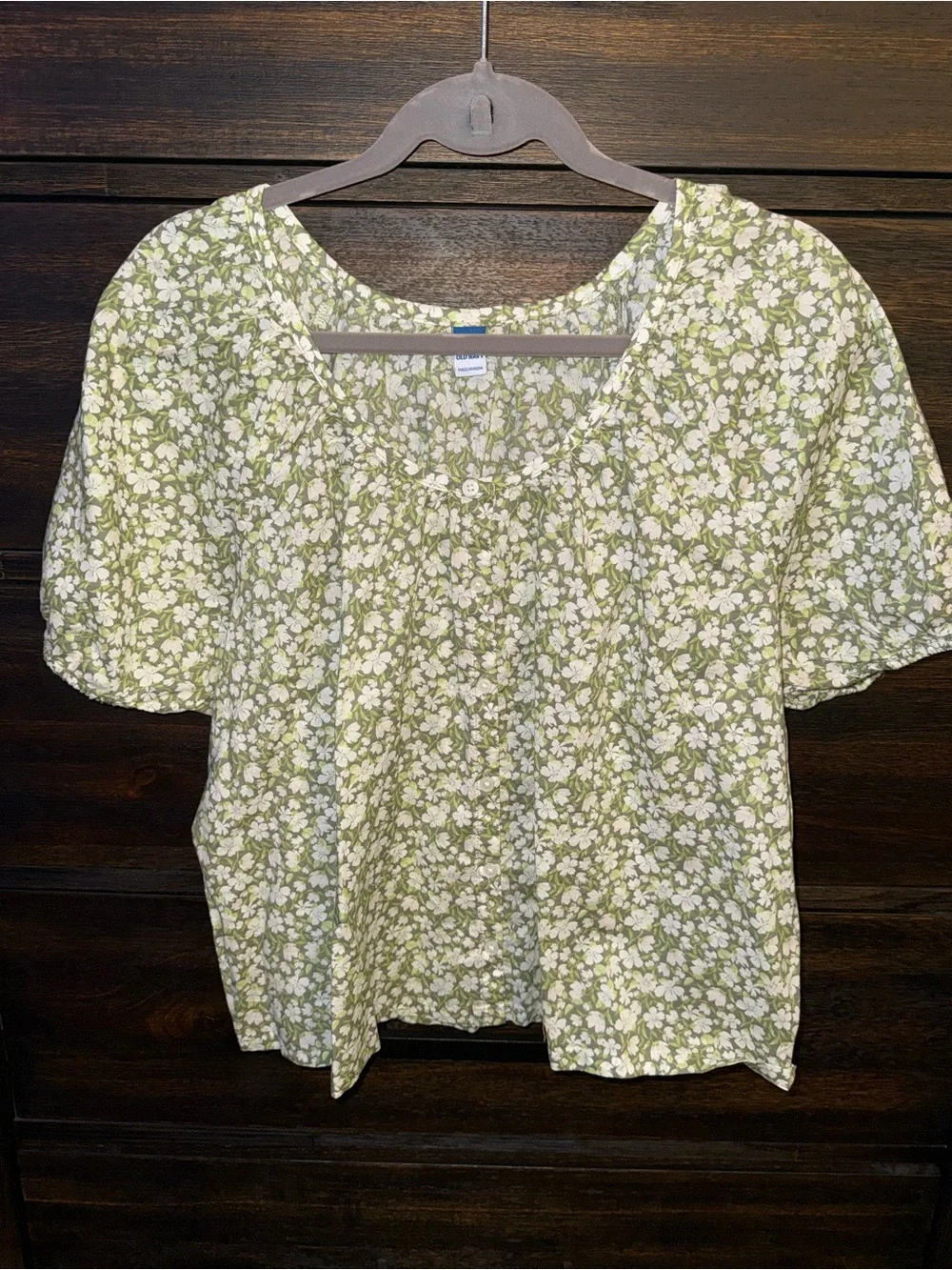 Old Navy Women's Green Floral Puff Sleeve Blouse